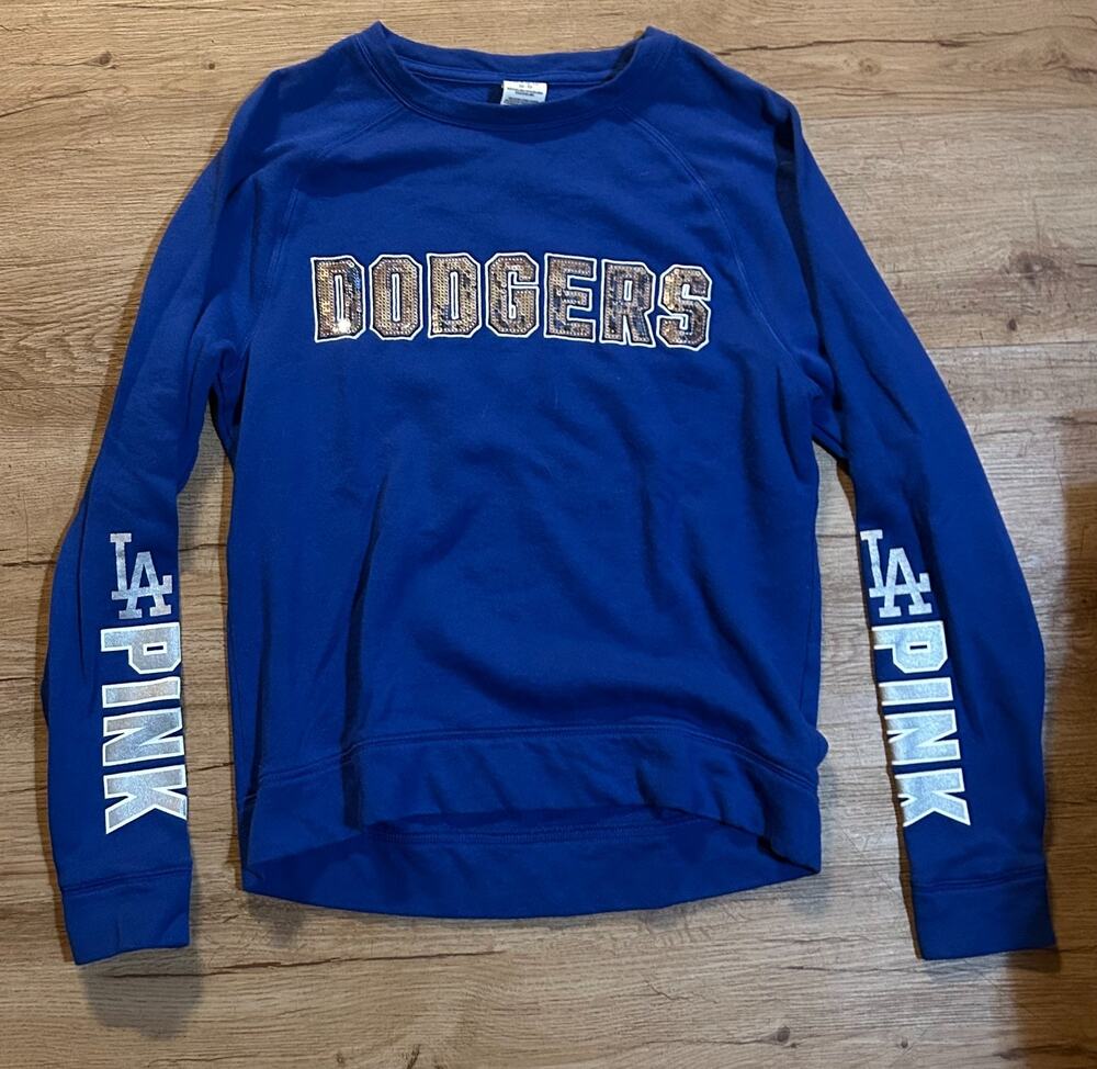 Victoria's Secret PINK LA Dodgers Sweatshirt Womens XS Sequin MLB Blue Crewneck